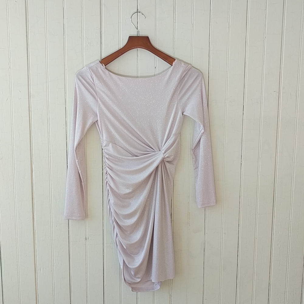 NWT Koton pink glitter long sleeve ruched dress XS